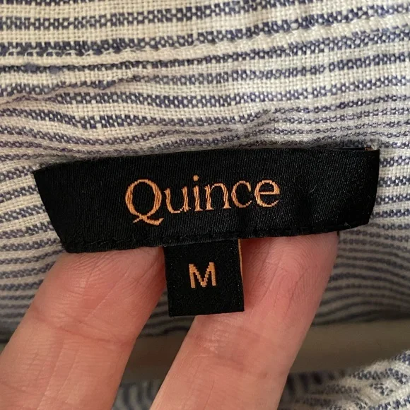Quince Blue Pinstripe 100% European Linen Buttoned Top Classic Business Spring M - Picture 5 of 10